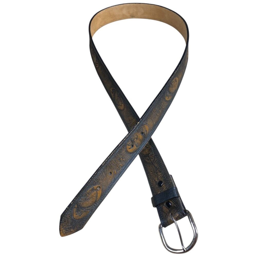 Genuine Leather Brown Tooled Belt Size 42 Fisherman Outdoors Northern Bass Pole